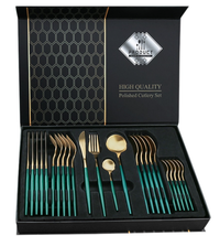 Set de 24 tacamuri elegante si rafinate cu un finisaj luxos VERDE cu AURIU - 1