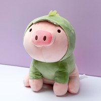 Jucarie de plus MINISO Sitting Piglet Plush Toy with Dinosaur Hoodie - 6