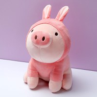 Jucarie de plus MINISO Sitting Piglet Plush Toy with Rabbit Hoodie - 6