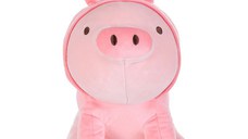 Jucarie de plus MINISO Sitting Piglet Plush Toy with Rabbit Hoodie