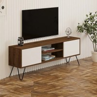 Comoda Tv Eva pentru living culoare nuc si alb 140 cm - 1