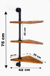 Raft cu 3 polite colt stil industrial din lemn-metal Homs 75 X 30 X 42 cm - 1