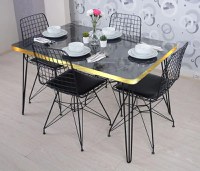 Set Masa Bucatarie cu 4 Scaune , Irina Homs 80 x 120 cm, Negru/Auriu - 1