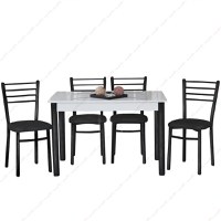 Set masa cu 4 scaune Bella,bucatarie, alb si negru,120 cm - 1