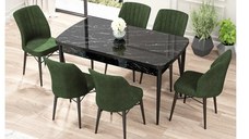 Set masa extensibila cu 6 scaune tapitate Homs cargold 250-30050 negru-VERDE,170 x 80 cm