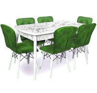 Set masa extensibila cu 6 scaune tapitate Homs cristal alb-verde 170 x 80 cm - 1