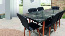 Set masa extensibila cu 6 scaune tapitate Homs cristal negru 170 x 80 cm