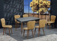 Set masa extensibila cu 6 scaune tapitate Homs cristal negru-mustar 170 x 80 cm - 1