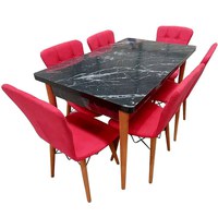 Set masa extensibila cu 6 scaune tapitate Homs cristal negru-rosu170 x 80 cm - 1