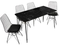 Set masa marmorata cu 4 scaune metal, Dream Homs, negru marmorat 70 x 110 cm - 1