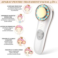 Aparat masaj facial, GlowforHome, LED, , Fototerapie, Microcurent, dispozitiv tratament si ingrijire faciala 5 in 1, Alb - 9