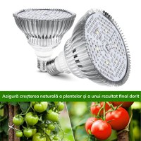 Bec LED pentru cresterea plantelor si legumelor la interior, acvariu, GlowforHome, E27, 100W, 150 Leduri, Argintiu - 10