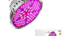 Bec LED pentru cresterea plantelor si legumelor la interior, acvariu, GlowforHome, E27, 100W, 150 Leduri, Argintiu