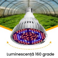 Bec LED pentru cresterea plantelor si legumelor la interior, acvariu, GlowforHome, E27, 100W, 150 Leduri, Argintiu - 7