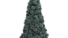 Brad de Craciun artificial pin verde cu spice albe IdeallStore®, Perfect Holiday, 150 cm, suport inclus