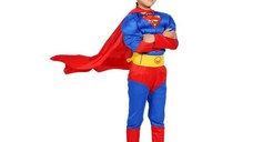 Costum Superman cu muschi, IdeallStore®, 7-9 ani , Albastru , Halloween