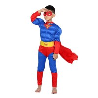 Costum Superman cu muschi, IdeallStore®, 7-9 ani , Albastru , Halloween - 2