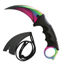 Cutit de vanatoare IdeallStore®, Karambit tip CS:GO, multicolor, teaca cu snur inclusa - 1