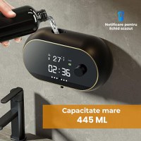 Dozator Automat Sapun, Afisaj Temperatura, Ora, Prindere Perete, Senzor Miscare, Cablu USB-C - 2