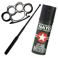 Kit autoaparare baston telescopic din otel, 64 cm, 4 sectiuni si pumnal, rozeta, box, spray paralizant iritant nato - 1