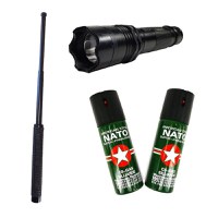 Kit autoaparare Baston Telescopic, Lanterna Electrosoc cu laser si 2 Spray-uri Nato - 1