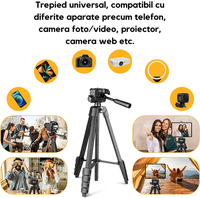 Kit Vlogging pentru Filmari Youtube, TikTok, compatibil cu Aparat Foto/Smartphone Trepied Microfon Lampa LED Telecomanda - 2