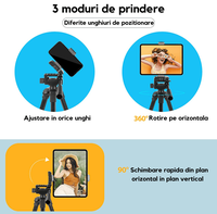 Kit Vlogging pentru Filmari Youtube, TikTok, compatibil cu Aparat Foto/Smartphone Trepied Microfon Lampa LED Telecomanda - 3