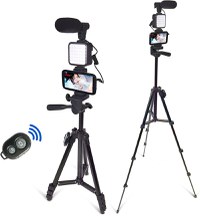 Kit Vlogging pentru Filmari Youtube, TikTok, compatibil cu Aparat Foto/Smartphone Trepied Microfon Lampa LED Telecomanda - 1