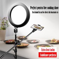 Lampa Circulara Ring Light REVOSE™ cu Extra Brat, Diametru 26cm, LED, Lumina Naturala/Rece/Calda, Telecomanda Bluetooth - 2