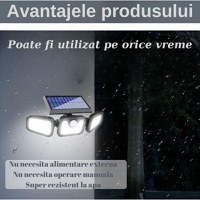 Lampa LED de perete cu incarca solara, 3 corpuri, 15W,rezistenta la apa IP65, raza actiune 25 m2,unghi larg de iluminare - 7