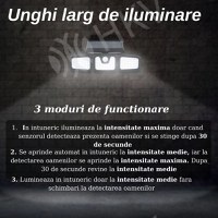 Lampa LED de perete cu incarca solara, 3 corpuri, 15W,rezistenta la apa IP65, raza actiune 25 m2,unghi larg de iluminare - 6