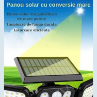 Lampa LED de perete cu incarca solara, 3 corpuri, 15W,rezistenta la apa IP65, raza actiune 25 m2,unghi larg de iluminare - 10