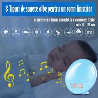 Lampa LED Inteligenta,Radio FM cu Ceas si Alarma,Simulare Rasarit&Apus de Soare,Sunete albe,7 culori,Smart Wake-up light - 5