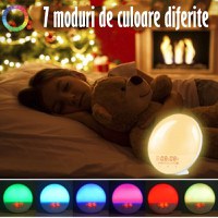 Lampa LED Inteligenta,Radio FM cu Ceas si Alarma,Simulare Rasarit&Apus de Soare,Sunete albe,7 culori,Smart Wake-up light - 4