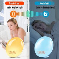 Lampa LED Inteligenta,Radio FM cu Ceas si Alarma,Simulare Rasarit&Apus de Soare,Sunete albe,7 culori,Smart Wake-up light - 11