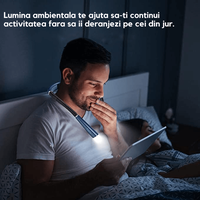 Lampa pentru Citit cu Pozitionare pe Gat, 3 Tipuri de Lumina LED, 3 Nivele de Intensitate, Reincarcare USB, Gri - 4