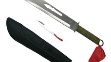 Sabie de vanatoare, Samurai Blade, maner textil, 67 cm, cutit de aruncat inclus