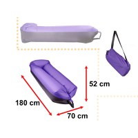 Saltea Autogonflabila "Lazy Bag" tip sezlong, 185 x 70cm, culoare negru-Violet, pentru camping, plaja sau piscina - 3