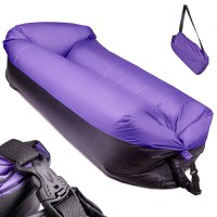 Saltea Autogonflabila "Lazy Bag" tip sezlong, 185 x 70cm, culoare negru-Violet, pentru camping, plaja sau piscina - 1