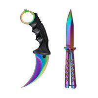 Set 2 cutite rainbow, Fade, karambit si briceag tip fluture - 1