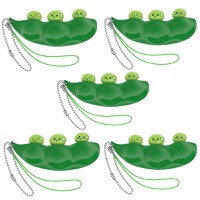 Set cinci jucarii antistres IdeallStore®, pastaie de mazare, tip breloc, 6.5 cm, verde - 1