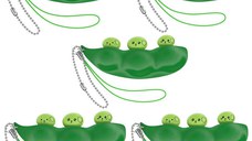 Set cinci jucarii antistres IdeallStore®, pastaie de mazare, tip breloc, 6.5 cm, verde