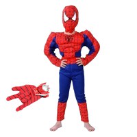 Set costum clasic Spiderman cu muschi IdeallStore®, 3-5 ani, 100-110 cm, rosu si manusa cu discuri - 1