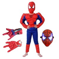 Set costum clasic Spiderman cu muschi IdeallStore®, 7-9 ani, 120-130 cm, manusa ventuze, discuri si masca LED - 1