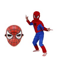 Set costum First Spiderman IdeallStore® pentru copii, 100% poliester, 100-110 cm si masca plastic - 1