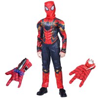 Set costum Iron Spiderman IdeallStore®, New Era, rosu, 3-5 ani, doua manusi cu ventuze si discuri - 1