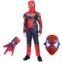 Set costum Iron Spiderman IdeallStore®, New Era, rosu, 3-5 ani, manusa cu ventuze si masca LED - 1