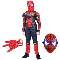 Set costum Iron Spiderman IdeallStore®, New Era, rosu, 5-7 ani, manusa cu discuri si masca LED - 1