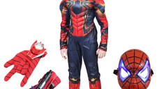 Set costum Iron Spiderman IdeallStore®, New Era, rosu, 5-7 ani, manusa cu ventuze, discuri si masca