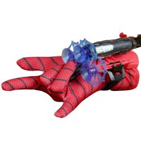 Set costum Spiderman cu muschi, pentru 3-5 ani, 2 lansatoare si masca plastic LED, rosu - 4